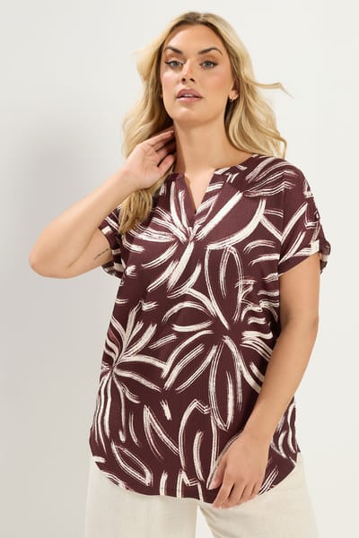 Yours Chocoladebruine Blouse Met Abstracte Print Size 42