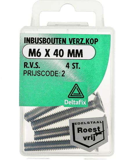 Deltafix - Inb.bout verz.kop m6x40mm rvs 4st
