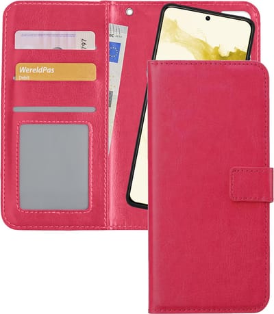 Hoesje - 2 in 1 - Geschikt voor Samsung Galaxy S22 - Met Uitneembare Hard Cover - Bookcase - Wallet Case - Met Pasjeshouder - Book Case - Uitneembaar - Pashouder - Kunstleer - Telefoonhoesjes - Donkerroze