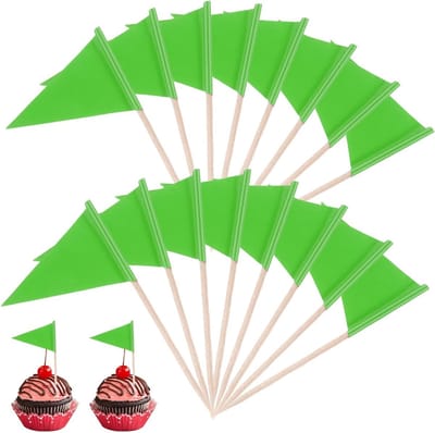 100 Stuks Papieren Vlaggetjes voor Cocktails, Cupcakes en Feestdecoratie - Groene Driehoekige Prikkers, Ideaal voor Party's en Pub Events