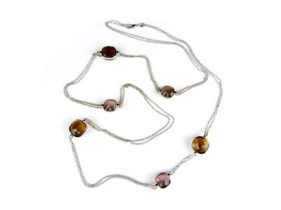 Zilveren halsketting halssnoer collier Model New Trend gezet met bruine stenen
