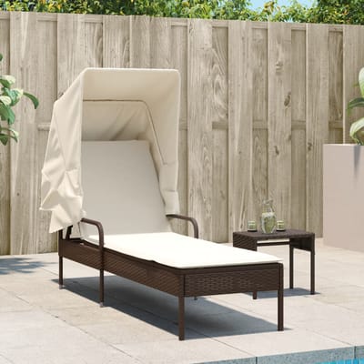 vidaXL - Ligbed - met - luifel - en - tafel - poly - rattan - bruin