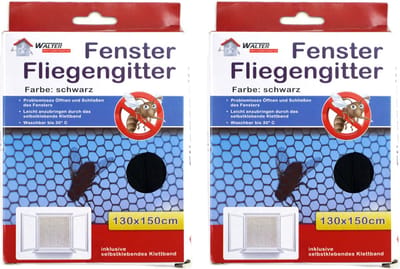 Insecten raam hor/gordijn - 2x - zwart - magnetisch - polyester - 130 x 150 cm - raam- en raamhorren