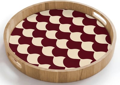 Dienblad rond 40x40 cm - Schootdienblad hout - Rood - Tegelpatroon - Crème - Borrelplank rechthoek - Plateau houten dienbladen