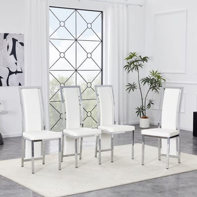 Minimalistische Etkamerstoelen - Set van 4 - G ouden accenten - PU-leer - goudkleurig metalen frame, 109 cm hoog - Zilver