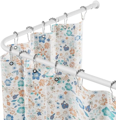 Solidchoice- Gordijnroede Uitschuifbaar 68-96 cm - Gordijnroede Zonder Boren - RVS Hoek Gordijnroede - Waterdicht - Inclusief 12 Ringen - Geschikt voor Badkamer en Keuken - Douchegordijnroede