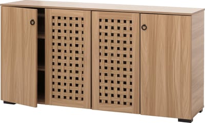 Dressoir MCW-N87, ladekast dressoir, 3D vlechtwerk design 4 deuren 9 opbergvakken 83x159x37cm ~ bruin