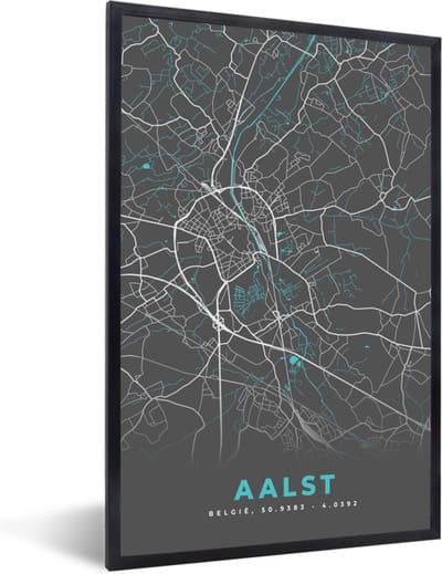 Fotolijst incl. Poster - Plattegrond – Aalst – Blauw – Stadskaart - Kaart - 40x60 cm - Posterlijst