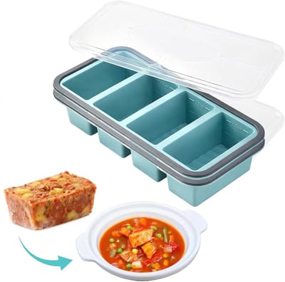 Vriesvorm Siliconen - Inhoud 250 ml - Siliconen Invriesbakjes - Siliconen bakjes met deksels - Soepbasis vriesvormen - Soepbasis bewaarbakjes - Portie Vorm - Maaltijd Prep - Stapelbaar Ontwerp - Voor soepen, bouillons, sauzen en ijs - Blauw