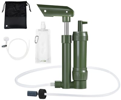 Handpomp Waterfilter 3-Fasen Systeem voor Kamperen en Hiking - 0.01 Micron Filtratie met 500ml Opbergtas voor Buitenactiviteiten