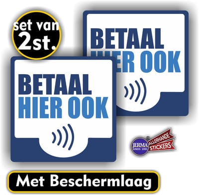 Jerma - Betaal hier ook contactloos - Sticker - set 2 st - 10 x 10 cm - Weerbestendig - Zelfklevend