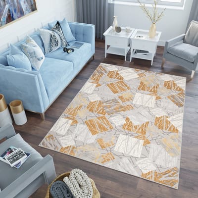Tapiso Asthane Vloerkleed Oranje Grijs Woonkamer Slaapkamer Tapijt Maat - 80x150