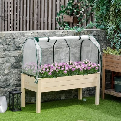 Wishdor - Hochbeet met foliedekking - opzetbaar plantvak met ventilatie - voor balkon en tuin - natuurlijk hout - 121 x 55 x 117 cm