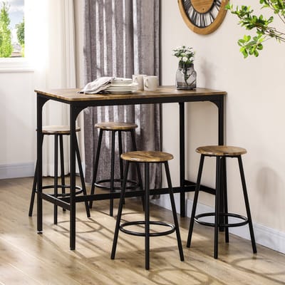 MODFU - Bartafelset Met 4 Barkrukken - Ruimtebesparend - Industrieel - Voor Keuken En Woonruimte - MDF En Metaal - Bruin - 110 X 50 X 89,5 Cm