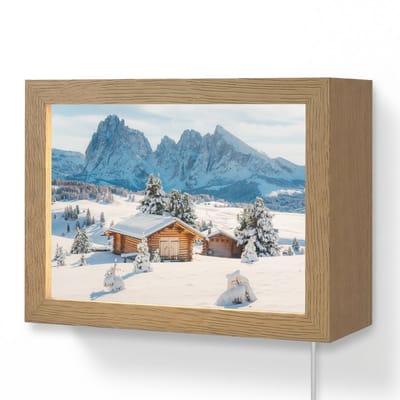 Wandlamp 20x15 cm - Oplaadbaar - Winter - Huisje - Bergen - Uitzicht - Sneeuw - Wandlampen binnen woonkamer - Slaapkamer lamp met kabel - Decoratieve nachtlamp - Vloerlamp snoer