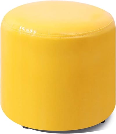 Ronde Voetkruk - Gestoffeerde Poef - Extra Zitplaats - Massief Houten Poten - 35 cm - Geel
