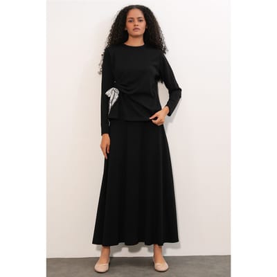 Lange Mouw Blouse en Wijde Pijpen Rok Set