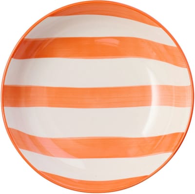 J-Line bord Diep Gestreept - keramiek - oranje/wit - 6 stuks