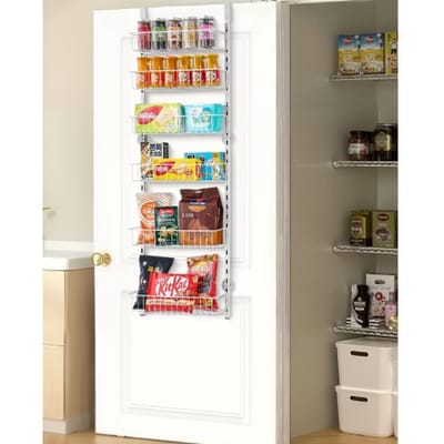 VEVOR Pantrykastorganizer voor boven de deur, 6-laags hangende kruidenrekken van staal, verstelbare wandplanken, voor thuis, keuken en badkamer, wit