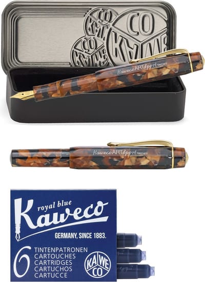 Kaweco - ART SPORT VULPEN - Hickory Brown - bruin-zwart- Extra Breed - Met extra doosje blauwe vullingen