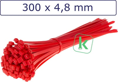 PRO-TIE® - Tyraps, kabelbinders 300 x 4,8 mm Rood (Zak 100 stuks) (tiewrap/tyrap/tie-wrap/bundelbandje/colsonbandje/)