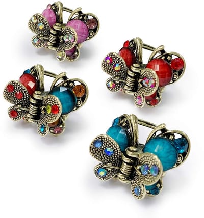 Dailygoods- Haarclip Retro - Vlinder Haarclip - Antislip Haaraccessoires - Mini Haarspelden - 4 Stuks - Duurzaam Metaal met Strass Steentjes - Haarspeld