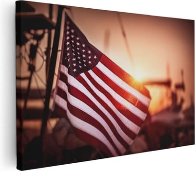 Artaza Canvas Schilderij Amerika - 30x20 cm - Klein - Wanddecoratie Zon - Muurdecoratie Vlag - Schilderijen Op Canvas Woonkamer