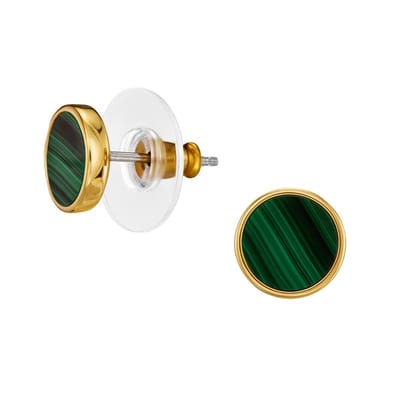 Traveller Oorbellen - Oorstekers Dames - 22ct Verguld - Echt Malachiet - Groen - Ø 9 mm - Uniek - 112506