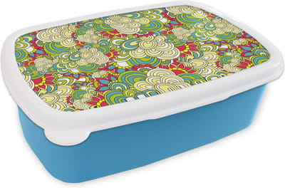 Broodtrommel Blauw - Lunchbox - Brooddoos - Patronen - Bloemen - Lente - 18x12x6 cm - Kinderen - Jongen