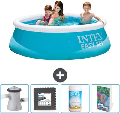 Intex Rond Opblaasbaar Easy Set Zwembad - 183 x 51 cm - Blauw - Inclusief Zwembadfilterpomp - Vloertegels - Chloor - Zwembadgids