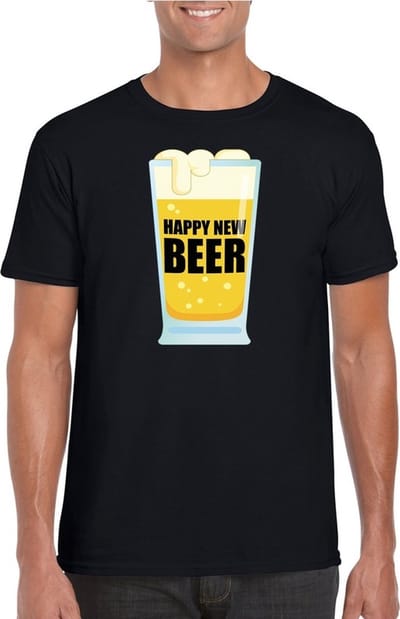 Fout oud en nieuw t-shirt Happy New Beer / Year zwart voor heren - Nieuwjaarsborrel kleding S