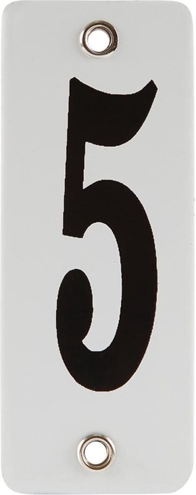 Emaille koppelbaar huisnummer wit nr. 5