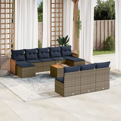 vidaXL - 11-delige - tuinbankset - met - kussens, - grijs - polyrotan