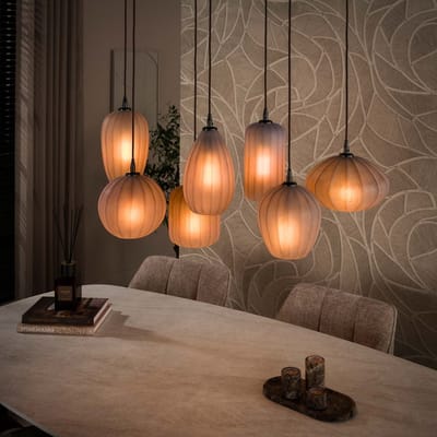 PS-Collection Hanglamp Sienna Bruin Glas - Altura 7-Lichts - hanglampen eetkamer, hanglamp zwart, hanglampen woonkamer, hanglamp slaapkamer, hanglamp rotan, hanglamp hout, hanglamp industrieel