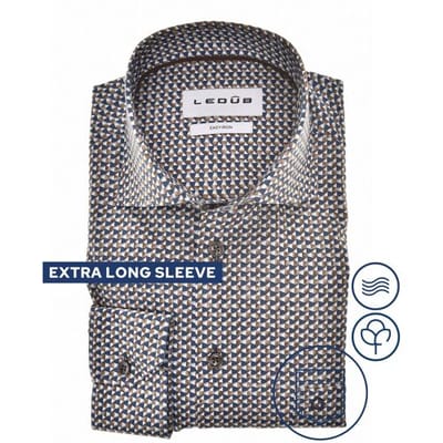 Ledûb Overhemd Extra Long Sleeve Hexagon Triangles Fantasy Pattern Mouwlengte 7 Blauw-Bruin / male