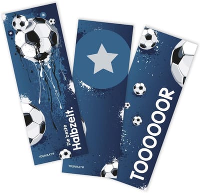 Bladwijzer voetbal 12 stuks – 4x 3 coole papieren motieven met beschrijfbare achterkant – voor jongens en kinderen