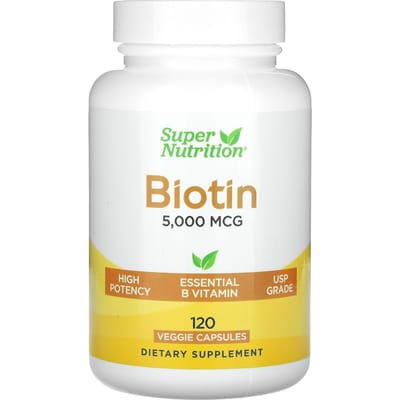 Super Nutrition, Biotine, 5 000 mcg, 120 Capsules Végétales