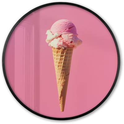 Poster in lijst Rond - Fotolijst 60x60 cm - Posters - Hoorntje - Schepijs - Roze - Ronde posterlijst zwart - Decoratie - Wanddecoratie woonkamer - Muurdecoratie slaapkamer