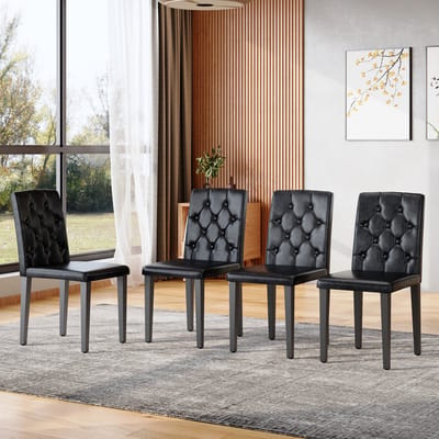 MIVRAY Eetkamerstoelen Set Van 4 - Gewatteerde Rugleuning En PU Bekleding - Voor Eethoek Of Horeca - Metaal Zwart - 89 Cm
