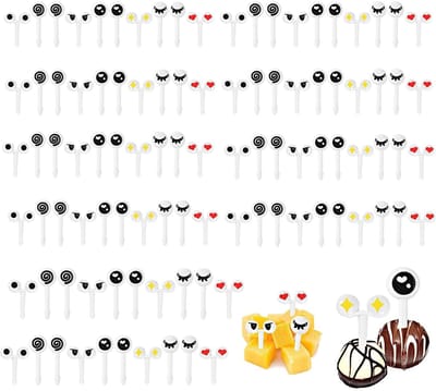 Dailygoods- Voedsel Picks 100 Stuks - Cartoon Ogen - Herbruikbare Tandenstoker - Fruit Vork - Kids Party - Decoratie Vork - Fruitvork