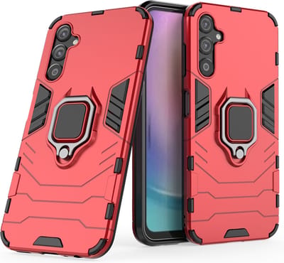MobyDefend Hoesje - Geschikt voor Samsung Galaxy A25 - Dubbelgelaagde Pantsercase Met Standaard - Rood