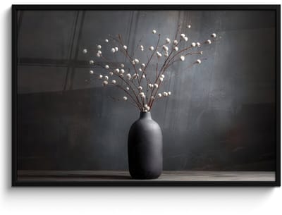 Poster in lijst - Fotolijst 120x80 cm - Posters - Takken - Vaas - Bolletjes - Wit - Posterlijst zwart - Decoratie - Wanddecoratie woonkamer - Muurdecoratie slaapkamer