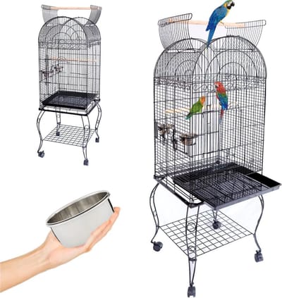 DailySupplies® Luxe Grootte Papegaaienkooi op Wielen - Parkietenkooi - Grote Vogelkooi voor Binnen - Zwart