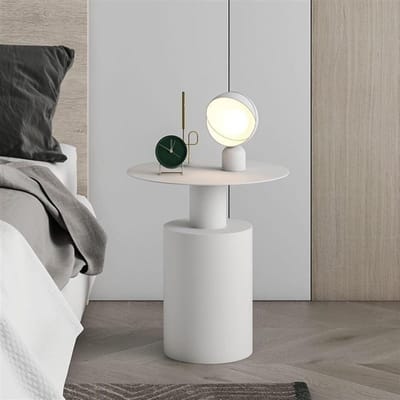 Ronde bijzettafel - Klein tafeltje - Woonkamer decoratie - Stevige ijzeren constructie - Compact formaat - Wit