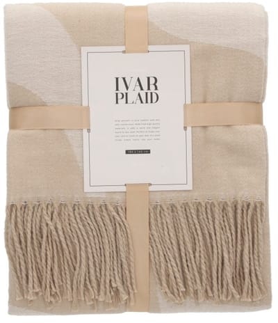 Jens Living Ivar Plaid - Beige - 180 X 140cm - Zachte Polyester Deken met Kwastjes - Voor Bank, Stoel en Bed