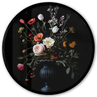 Poster in lijst Rond - Fotolijst 40x40 cm - Posters - Bloemstuk - Vaas - Zwart - Ronde posterlijst zwart - Decoratie - Wanddecoratie woonkamer - Muurdecoratie slaapkamer