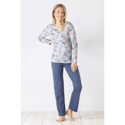 Dames pyjama grafische cirkels Hajo - Grijs - Maat - 52/54