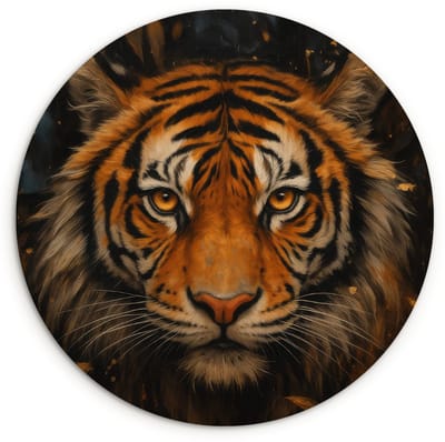 WallCircle® Wandcirkel 120x120 cm - Muurcirkel Bladeren - Tijger - Oranje - Muurdecoratie woonkamer - Wanddecoratie slaapkamer - Kamer decoratie accessoires - Ronde schilderijen XXL