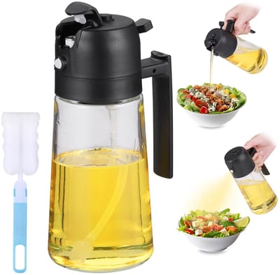 JHUBERS- Oliedispenser 470ml - Oliesprayfles - Glas - Lekvrij - Antislip Handvat - Verstelbaar Gebruik - Oliefles