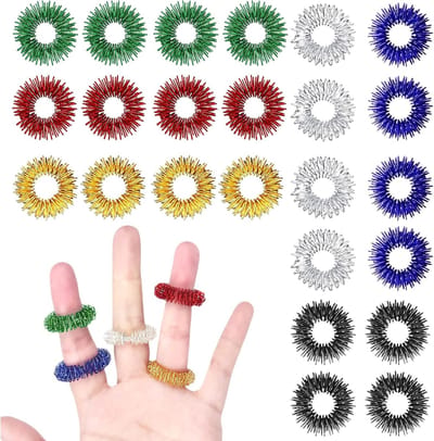 Set van 24 Acupressuur Ringen voor Vingermassage, Stressverlichting en Verbetering van de Bloedcirculatie